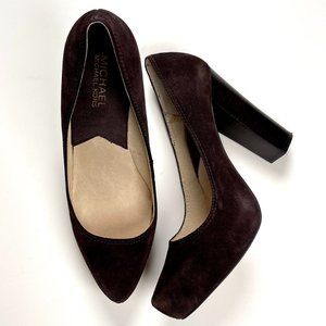 Michael Kors Women's Dark Brown Suede Block Heel Pumps